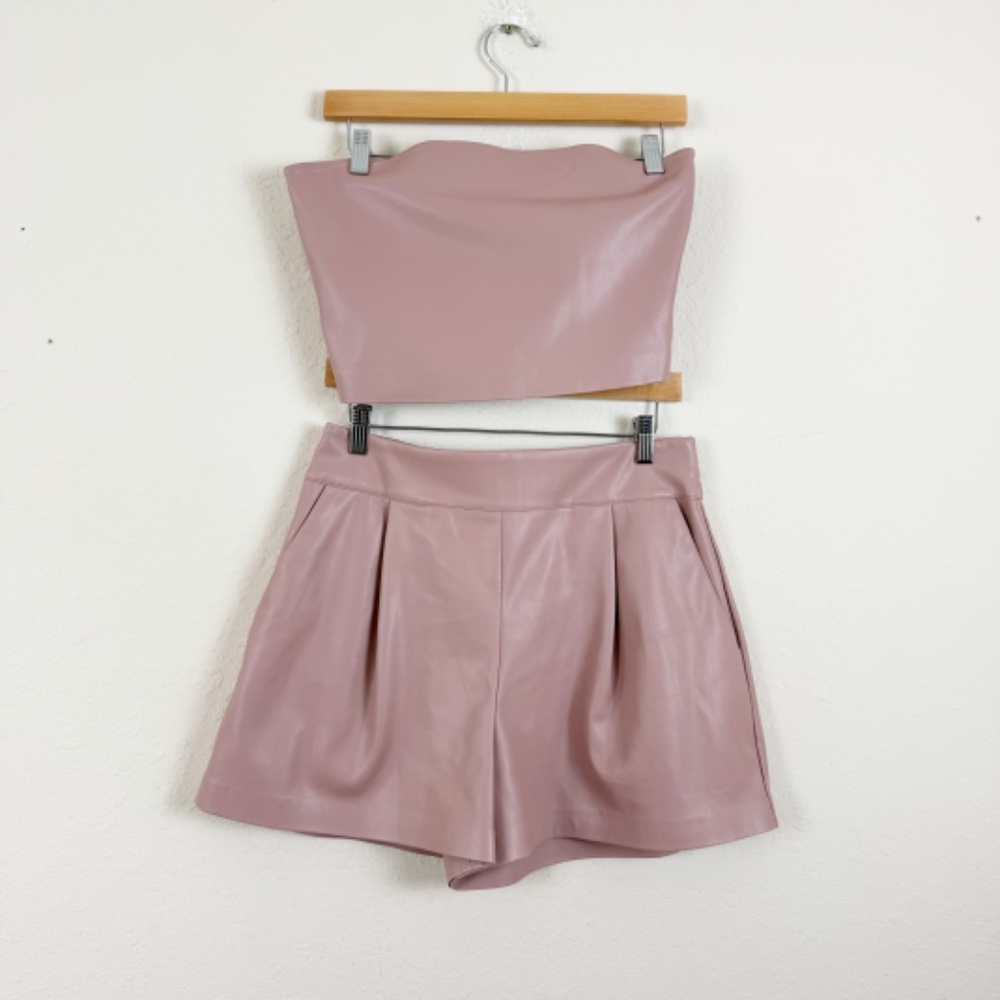 Susana Monaco Faux Leather Tube Top And Pleated Short Set Size Large